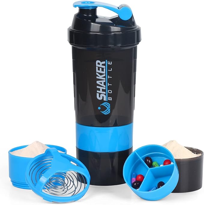 VECH Protein Shaker Bottles, Workout Shaker Bottle, 3-Layer Non-Slip Leak-Proof Water Bottle with Pill Tray for Protein Powder Storage, 16 oz