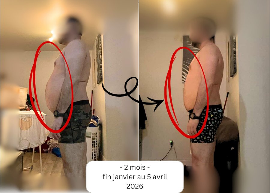 Transformation d'Alain : photo avant à gauche, photo après à droite, en profil